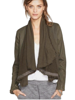 FREE PEOPLE Size 2 Olive Green Draped Lightweight Denim Jacket